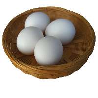 Neljä kananmunaa korissa.